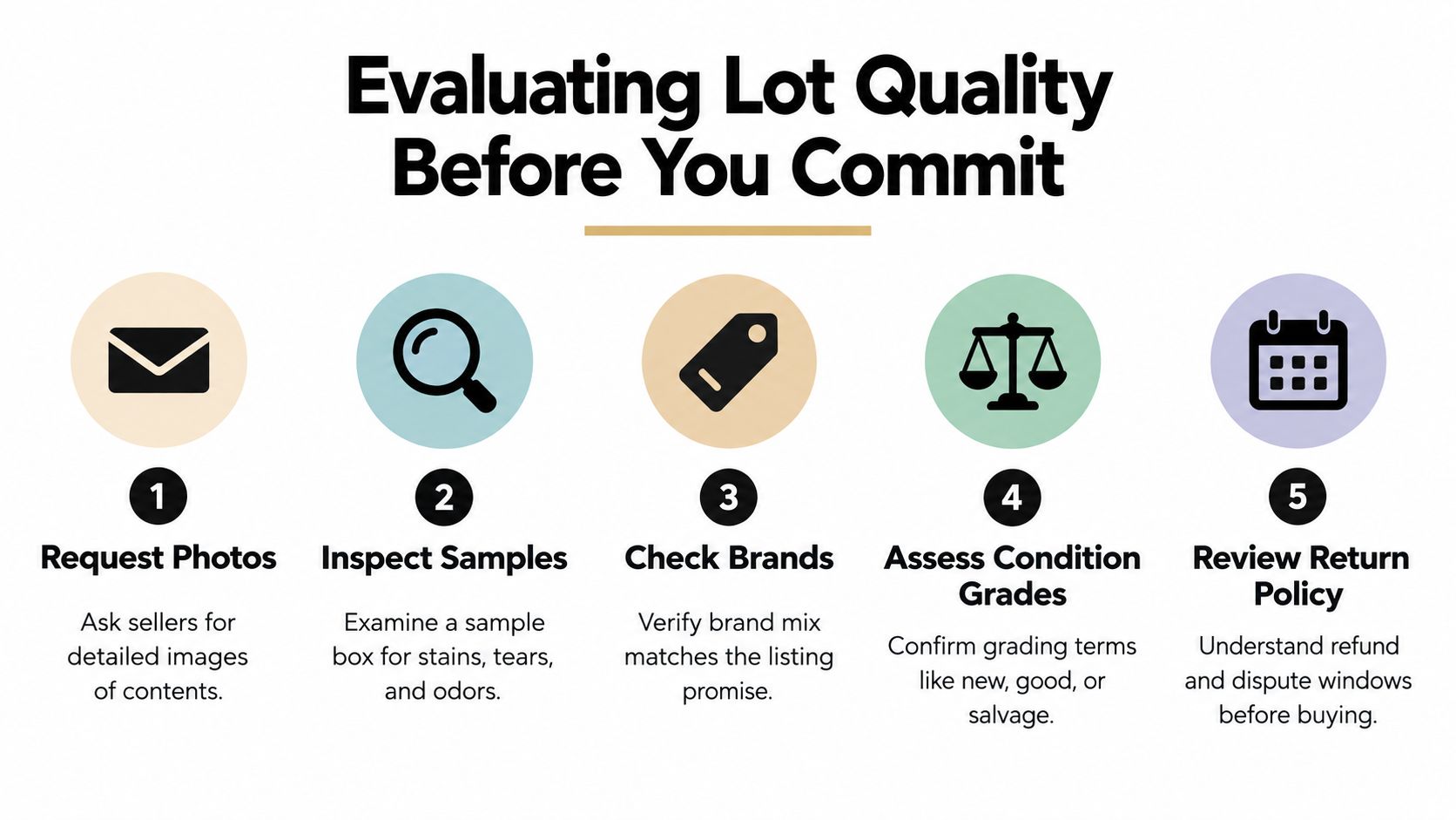 A five-step guide on evaluating bulk inventory quality before committing to a purchase for your business.