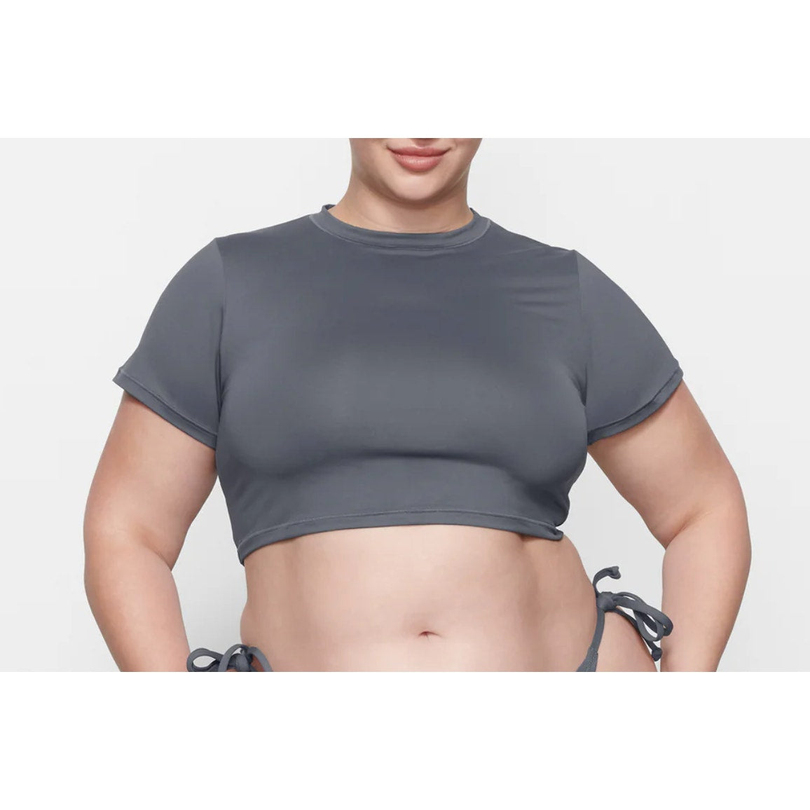 Skims NWT Gunmetal Recycled Swim Crop Top Crew Neck T-Shirt Size Medium