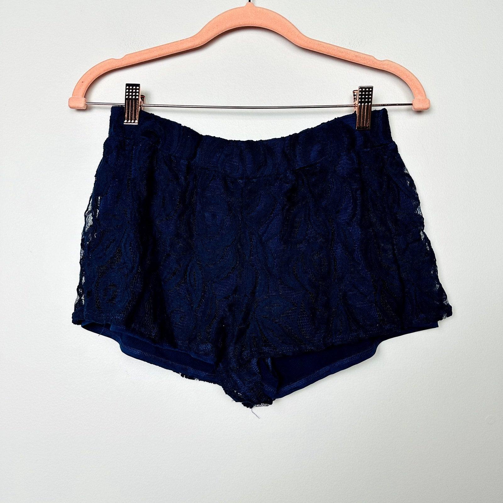 Free People Navy Blue Lace Scallop Shorts Size XS