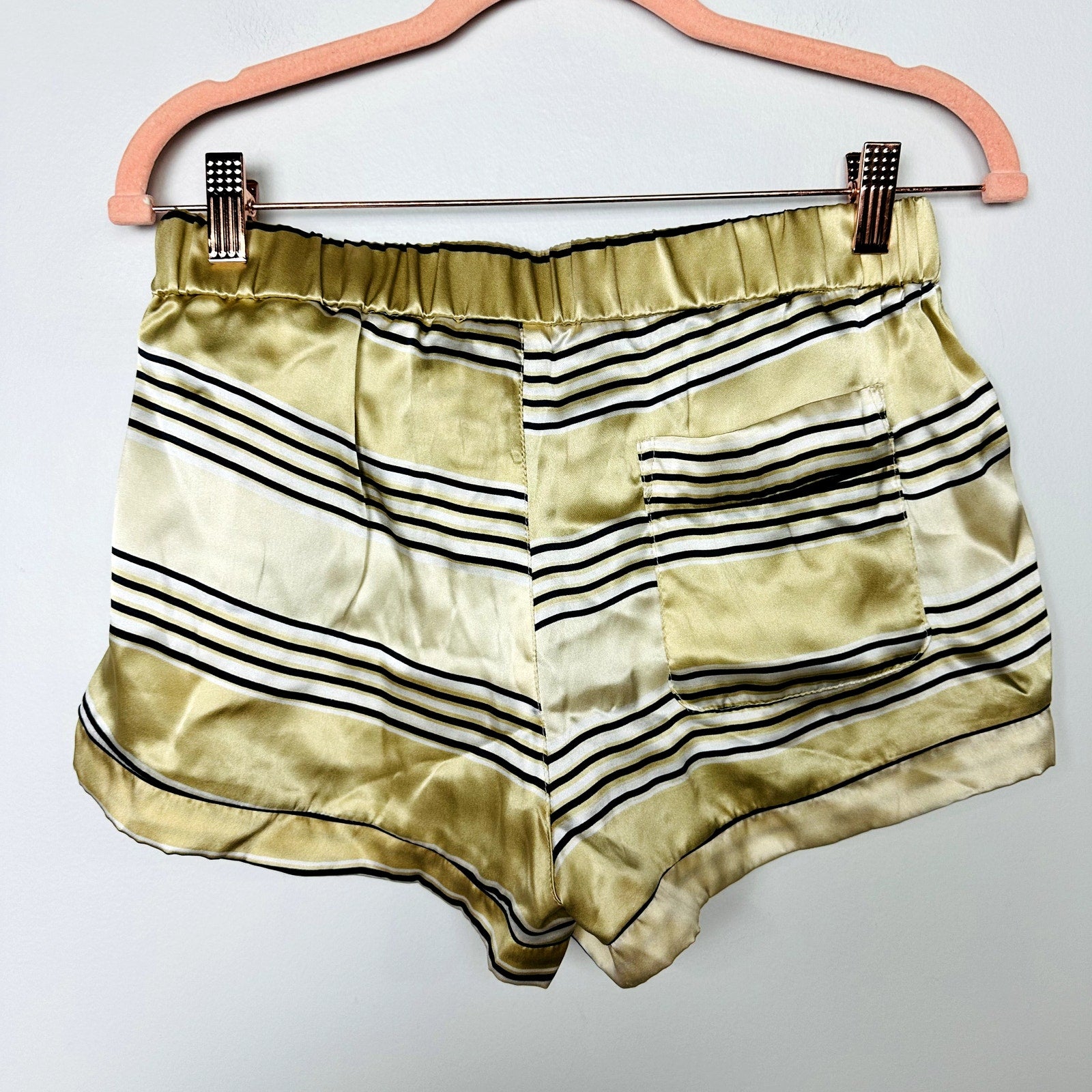 Free People Soft Satin Striped Drawstring Button Fly Shorts Size Medium