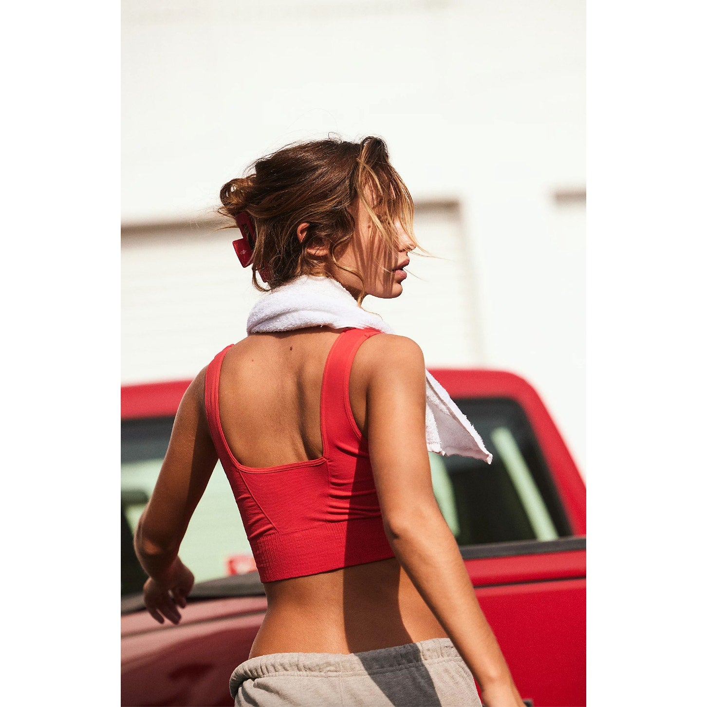 Free People NWOT Good Karma Square Neck Active Bra Red Size M/L