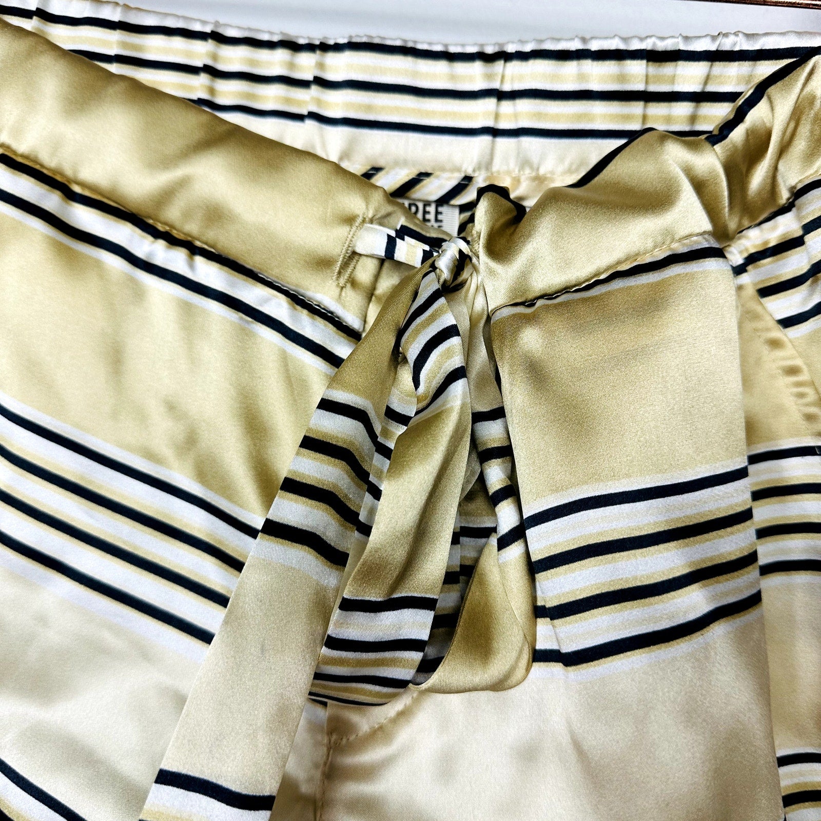 Free People Soft Satin Striped Drawstring Button Fly Shorts Size Small