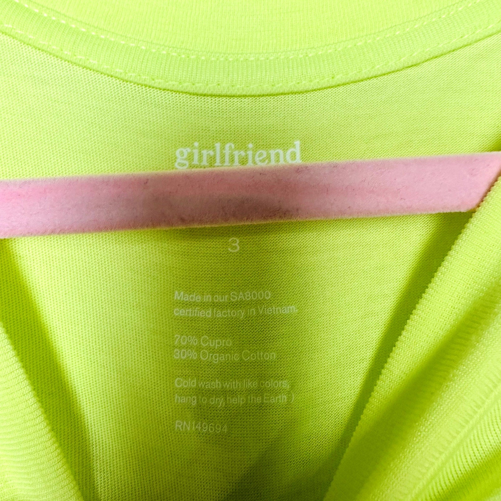 Girlfriend Collective NWT Unisex Crewneck T-Shirt Top Electric Lime Size 3