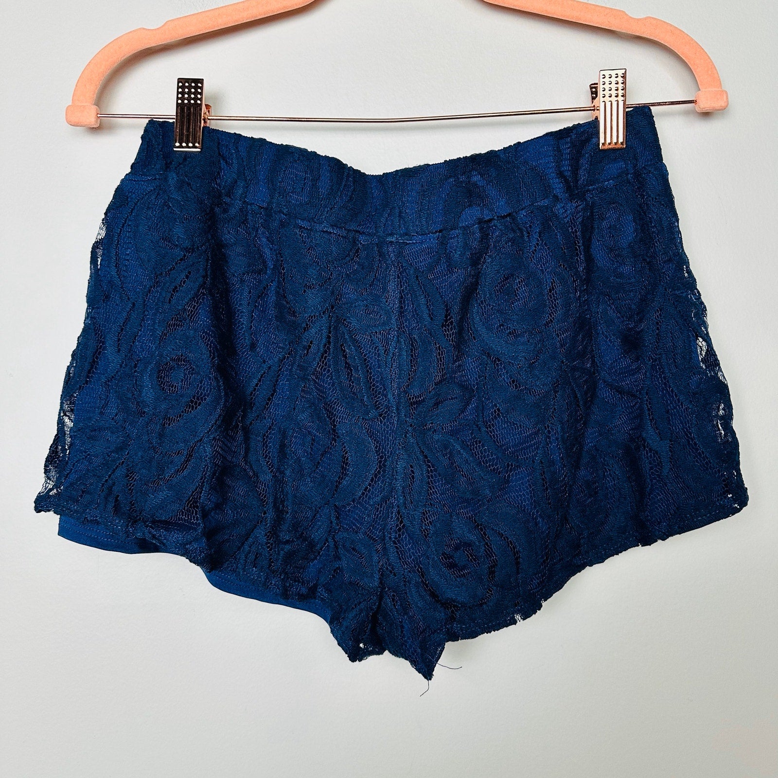 Free People Navy Blue Lace Scallop Shorts Size XS