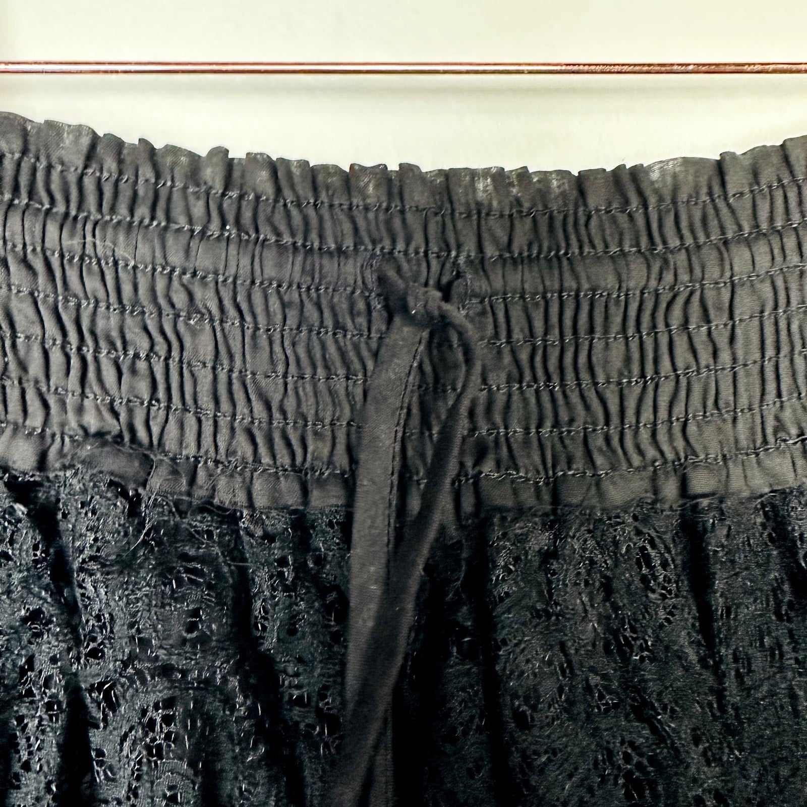 Free People Black Lace Elastic Waist with Tie Mini Skirt Size Small