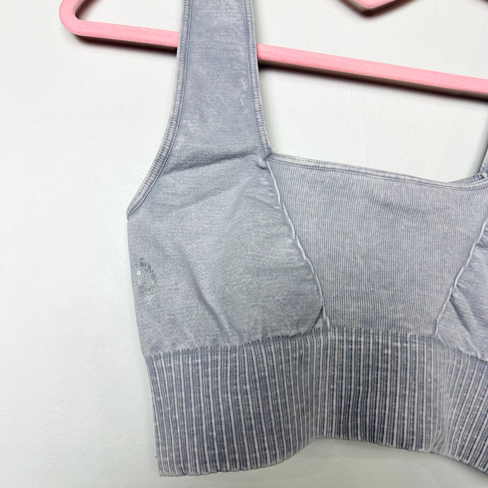 Free People NWOT Good Karma Sports Bra Square Neck Ribbed Impact Gray Size M/L