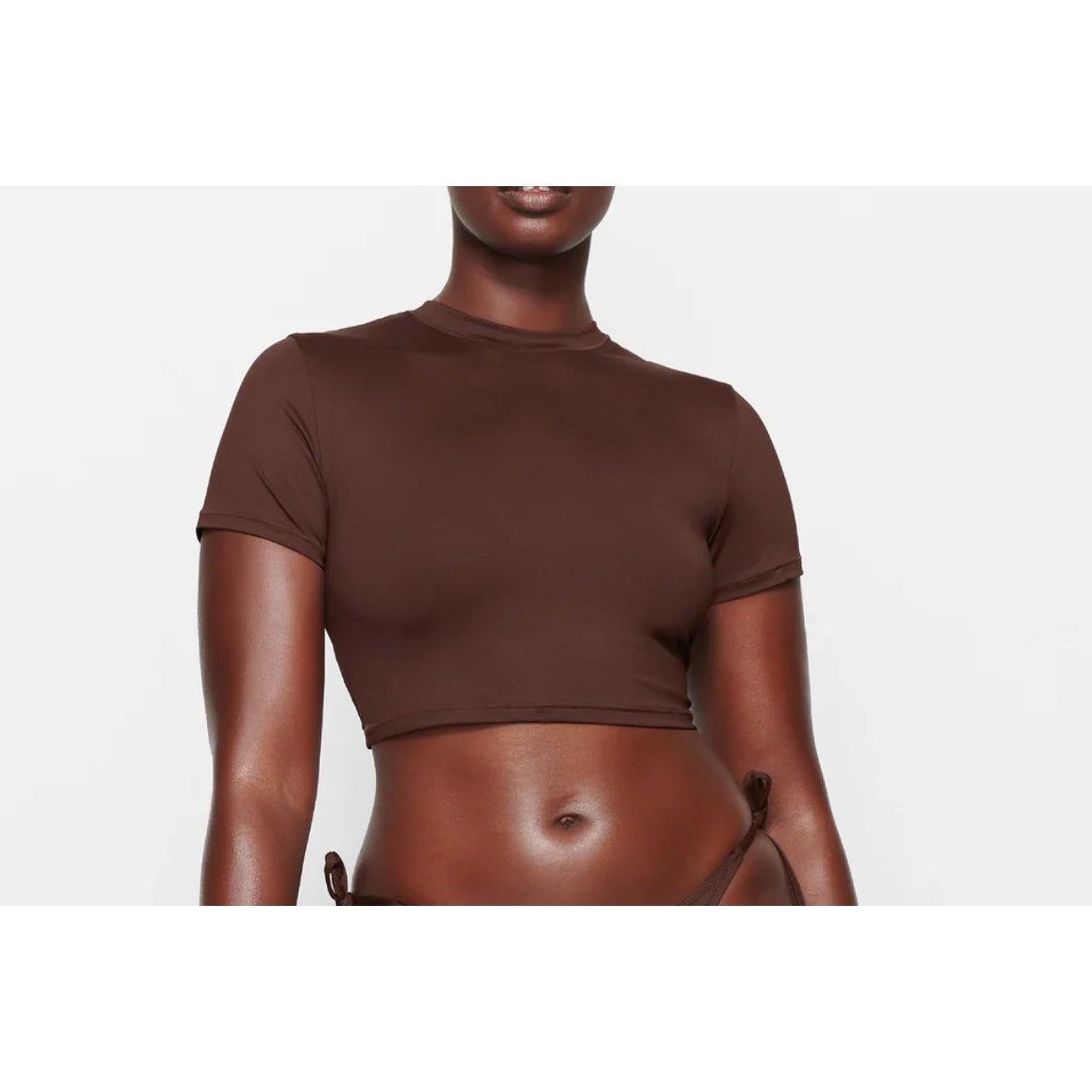 Skims NWT Cocoa Recycled Swim Crop Top Crew Neck T-Shirt Size Large