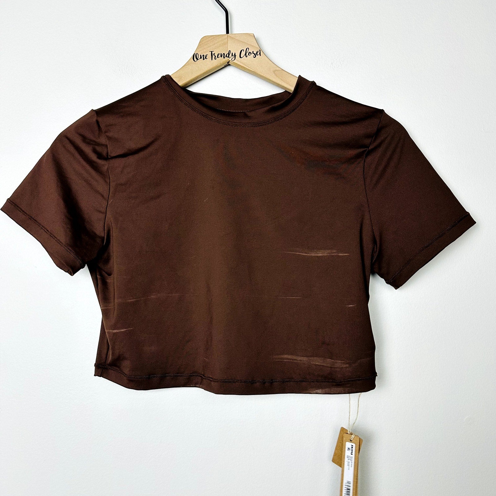 Skims NWT Cocoa Recycled Swim Crop Top Crew Neck T-Shirt Size Large