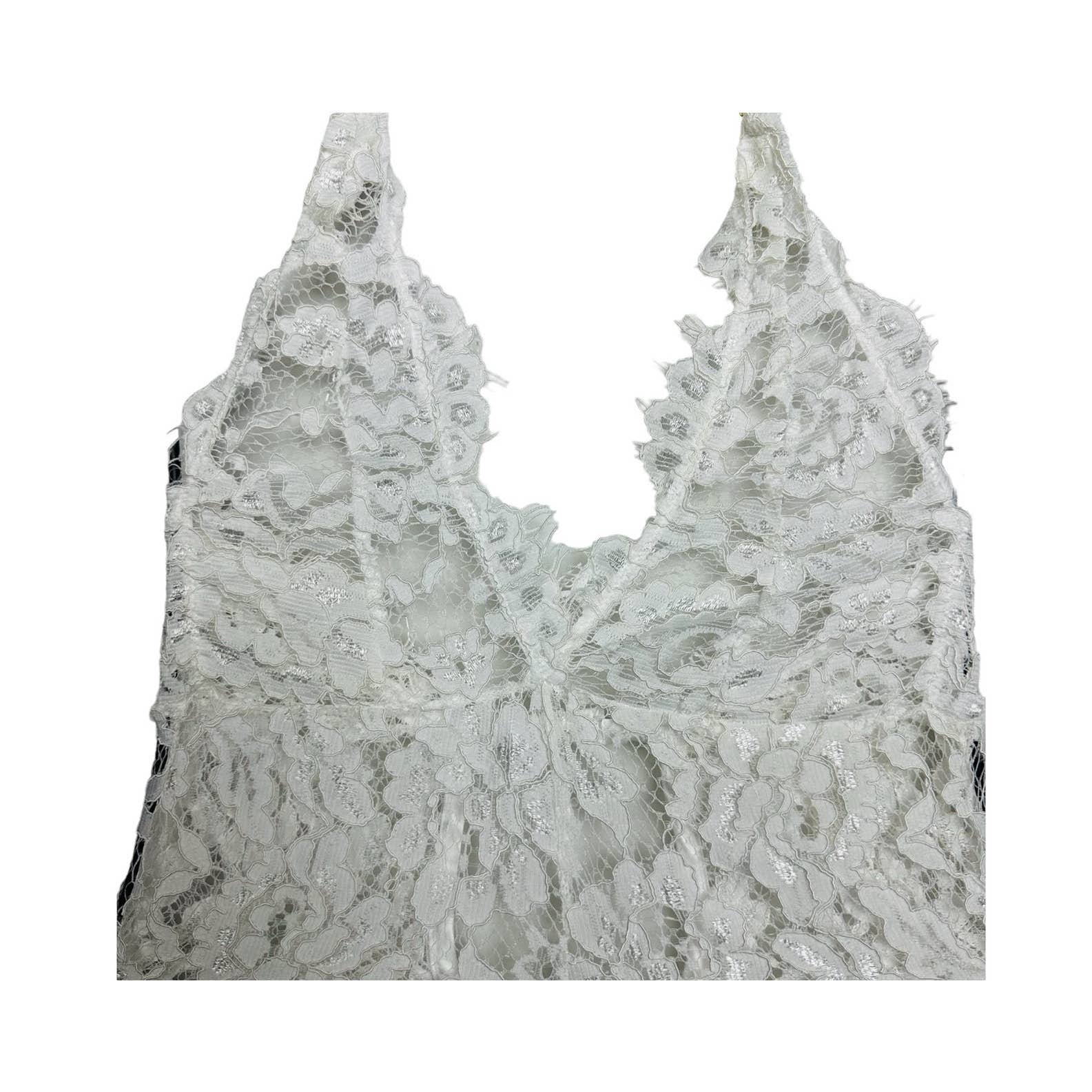 Lulus NWT Unforgettable Romance Sheer Lace Halter Thong Bodysuit White