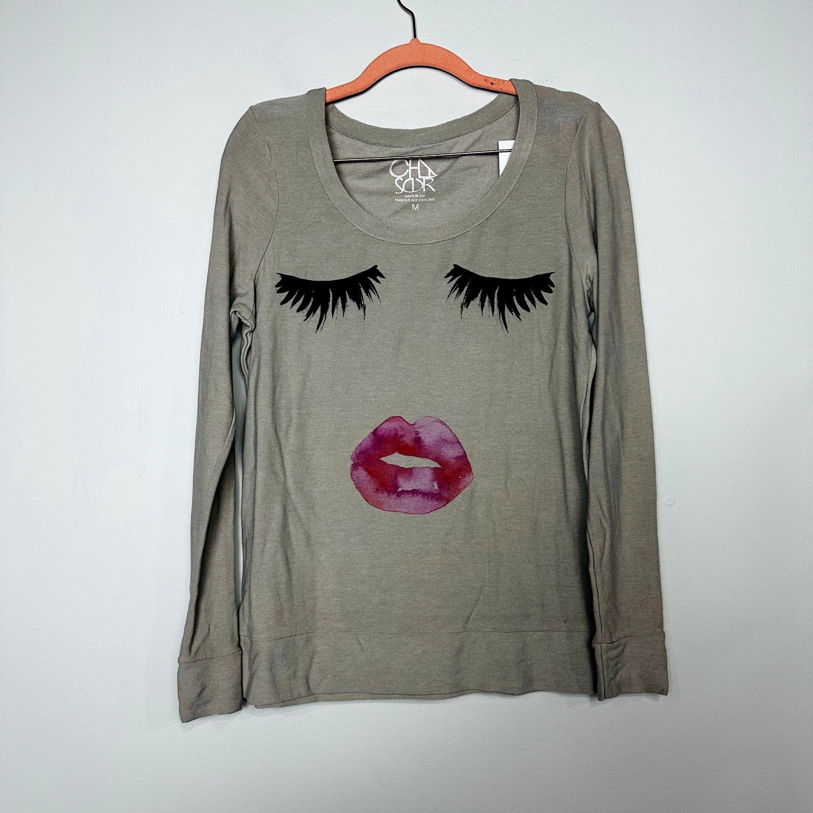 Chaser NWT Kiss Me Tee Cozy Long Sleeve Casual Pullover Top Misty Size Medium