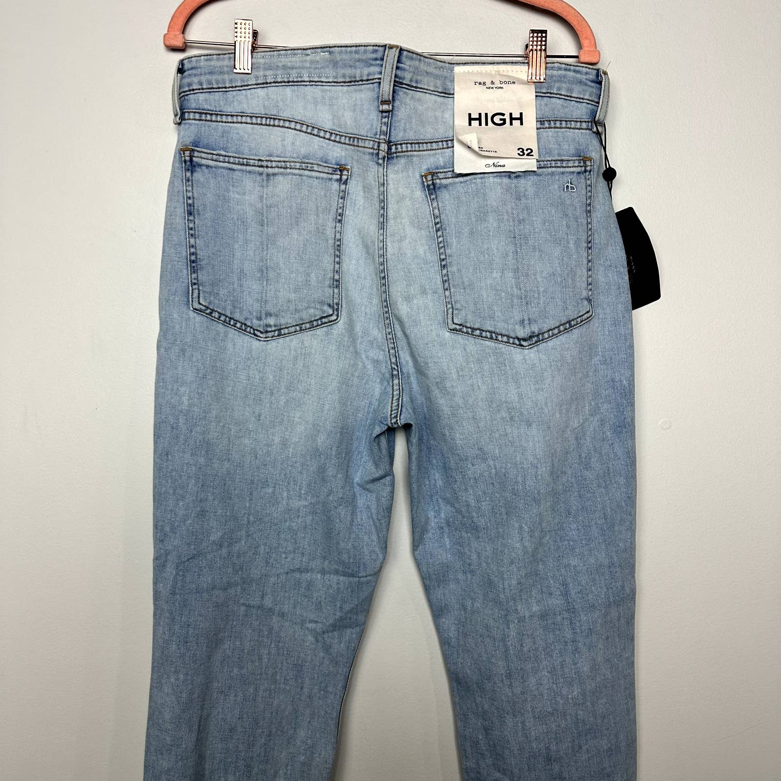 rag & bone NWT Nina High Rise Ankle Cigarette Denim Jeans Jade W/ Holes Size 32