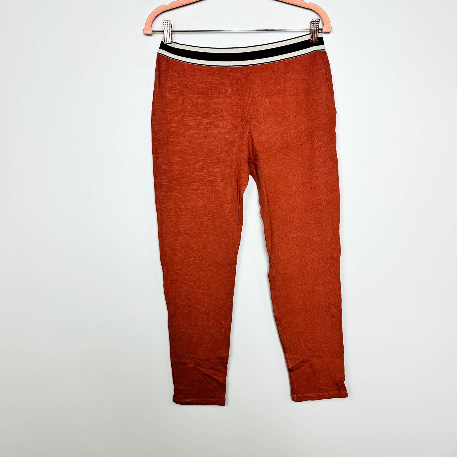 Monrow NWT Striped Elastic Waist Terry Cloth Cropped Sweatpants Spice Size XS