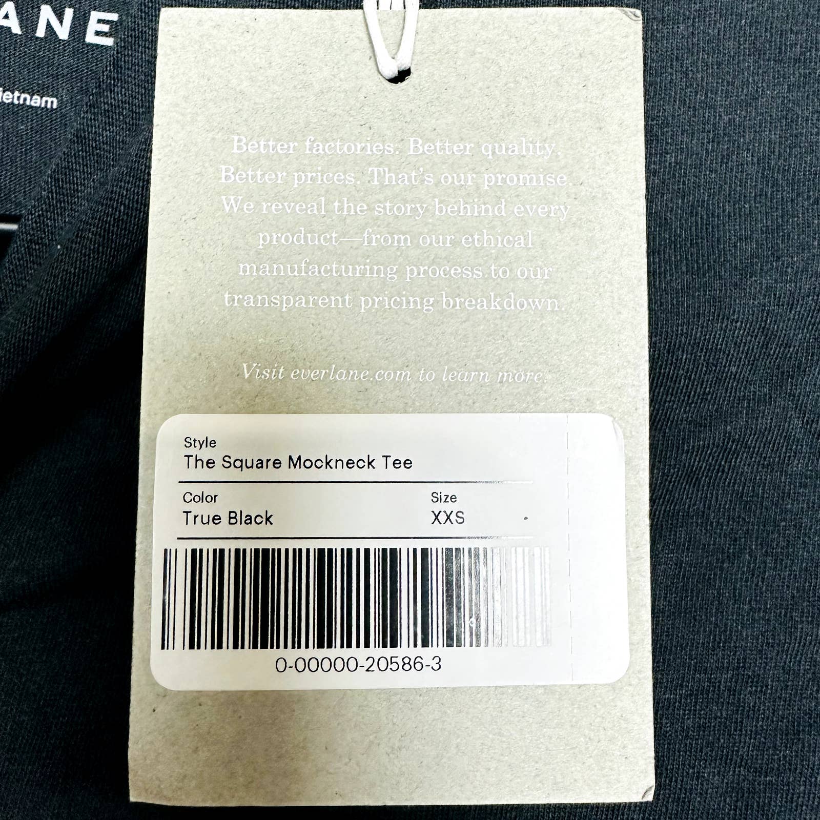 Everlane NWT The Square Mockneck Long Sleeve Cotton Tee Shirt True Black Sz XXS